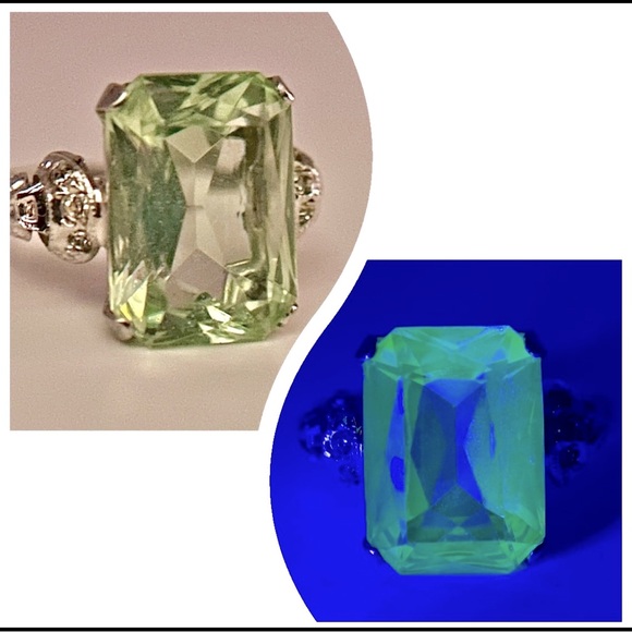 Estate sz6.25 10kt/925 3.85ct URANIUM GEM & Diamond shoulder gothic deco ring - Picture 1 of 16